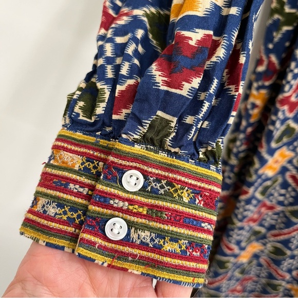 Sezane Robe Glorina Midi Dress in Candy Multicolor Ikat Print Embroidered Trim - Picture 10 of 16